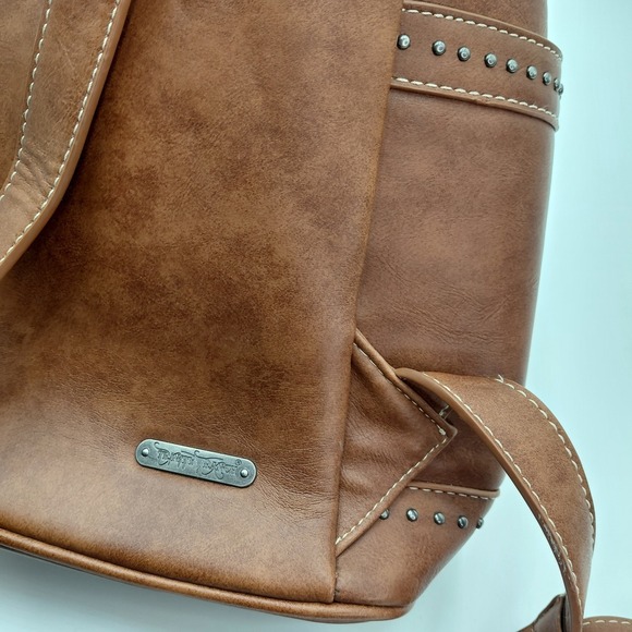 Trinity Ranch Backpack Purse Bag Brown Western Tooled Leather Hyde Hair Rodeo - Picture 10 of 11